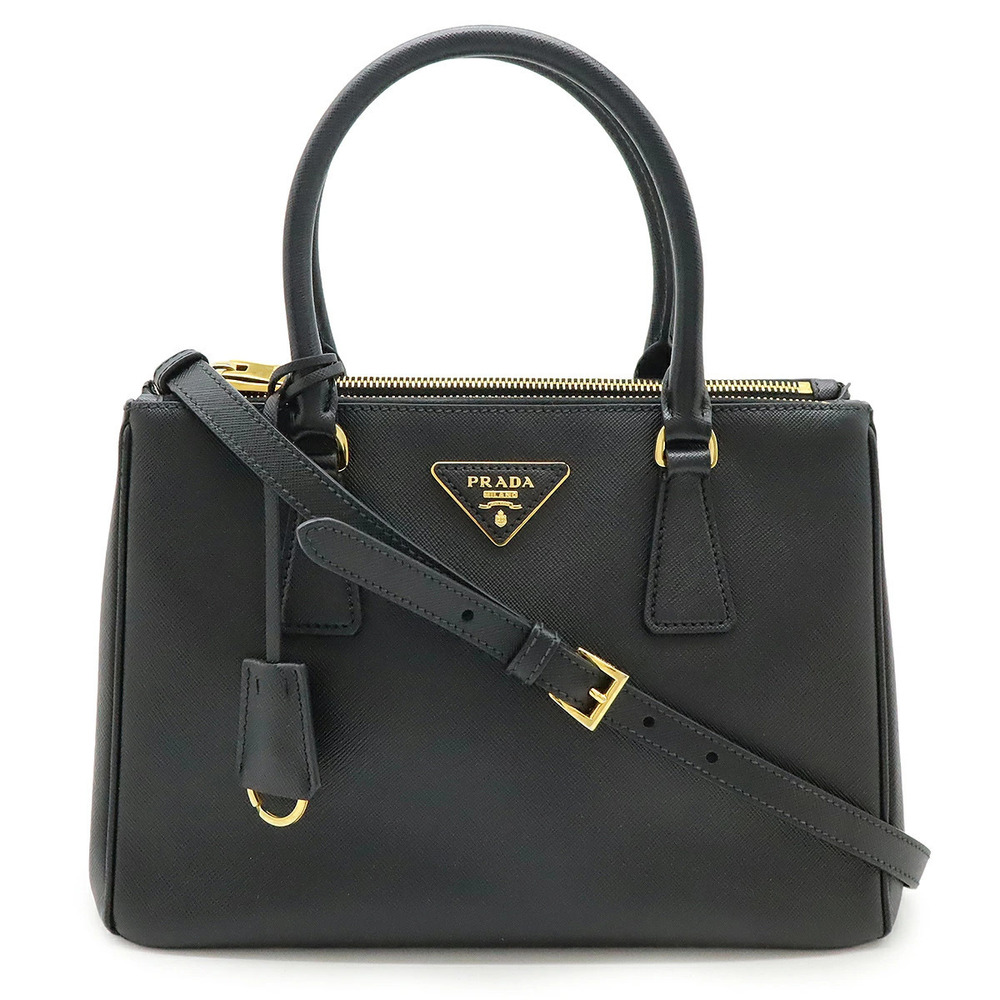 Prada Galleria Triangle Bag Handbag Saffiano Leather NERO Black